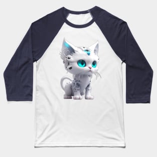 White Cyborg Cat Baseball T-Shirt